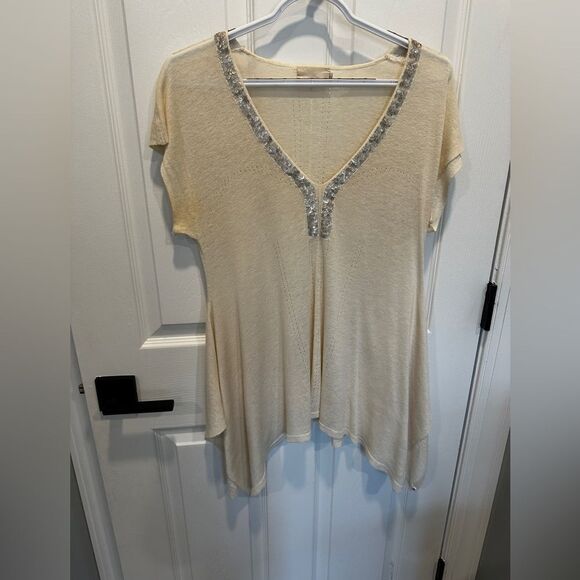 M.O.L  Knits Cream with sequins V-Neck Women’s Tunic Top - Picture 7 of 12